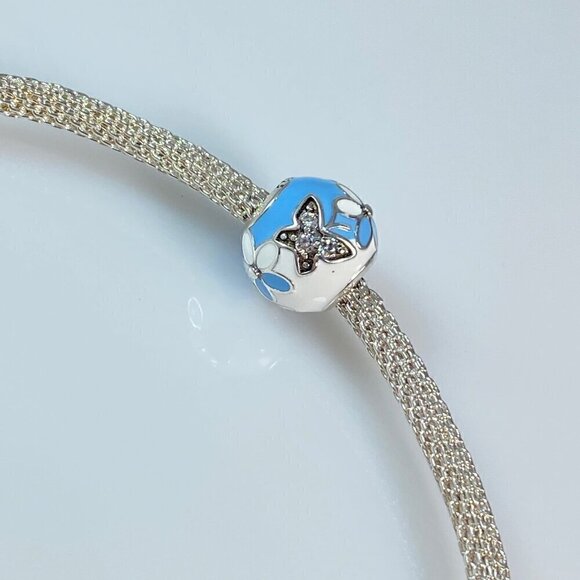 Pale Blue Daisy & Butterfly Enamel Charm - Picture 5 of 10
